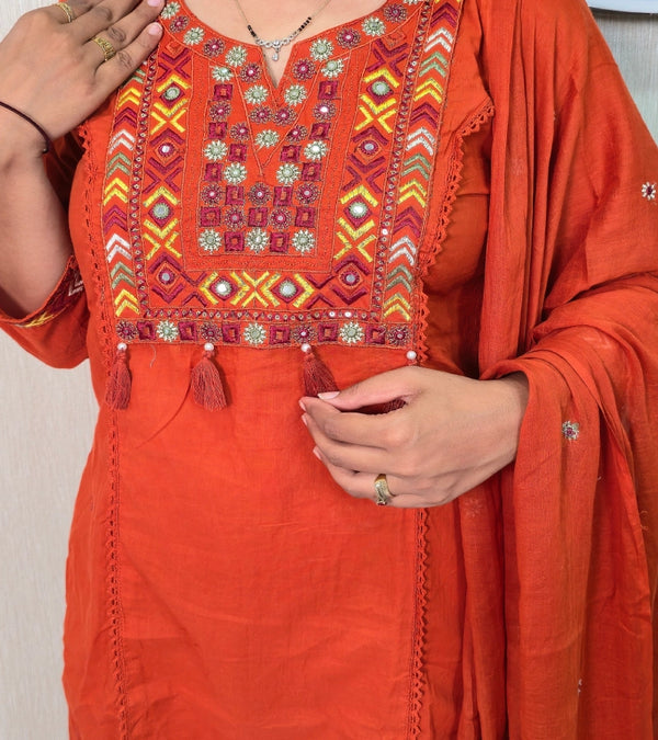 Rust cotton dress D014
