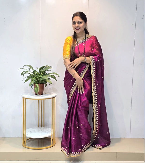 Designer saree contrast blouse
