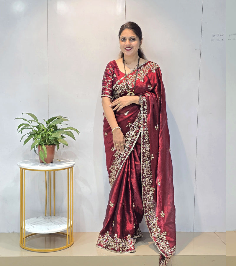 Maroon Designer Saree S003