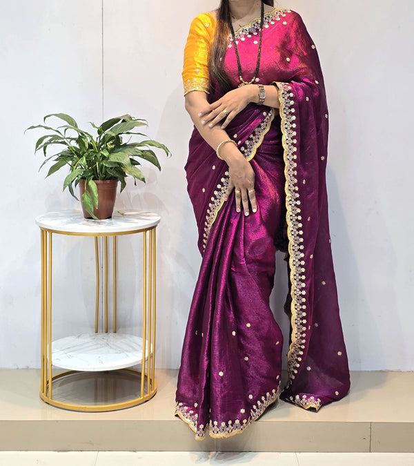 Designer saree contrast blouse